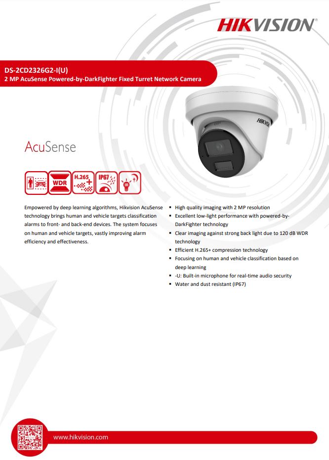 HIKVISION DS-2CD2326G2-IU(D) 2MP AcuSense Fixed Turret Network Camera