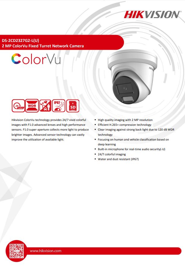 HIKVISION DS-2CD2327G2-LU(C) 2MP ColorVu Fixed Turret Network Camera