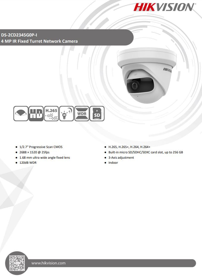 HIKVISION DS-2CD2345G0P-I 4MP Super Wide Angle Fixed Turret Network Camera