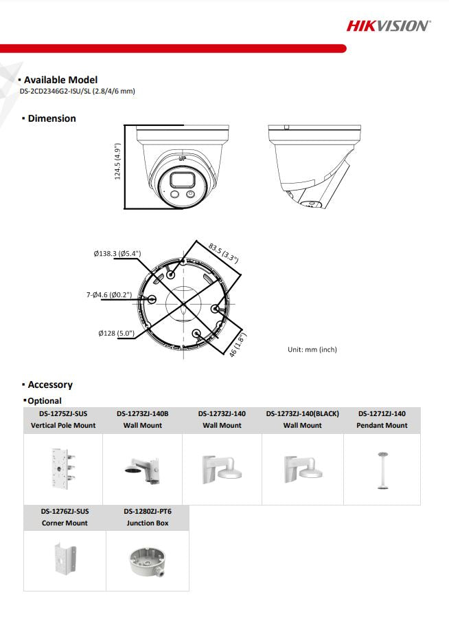 HIKVISION DS-2CD2346G2-ISU/SL(C) 4MP AcuSense Strobe Light & Audible Warning Fixed Turret Network Camera