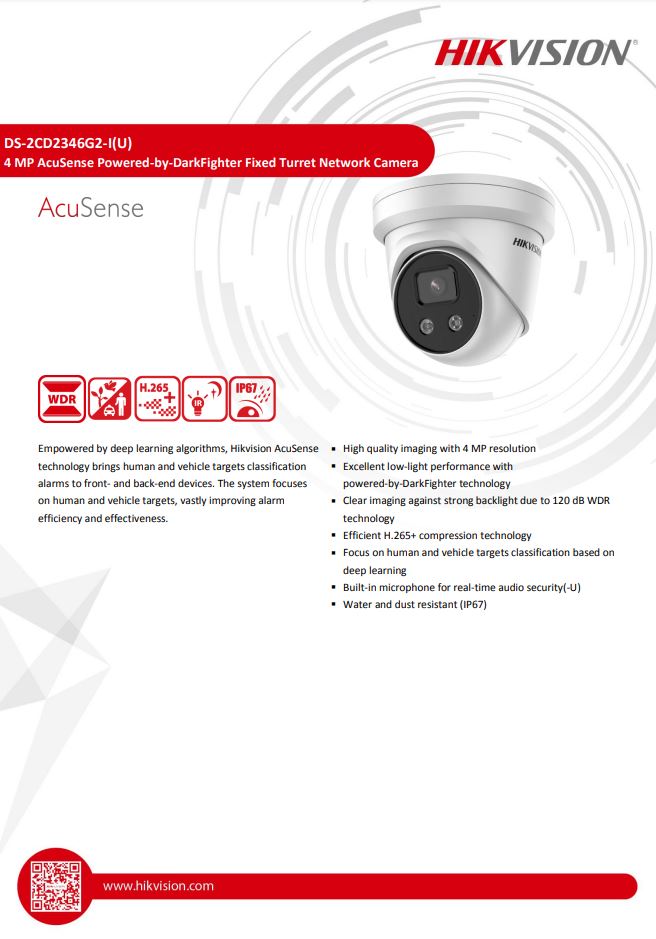 HIKVISION DS-2CD2346G2-IU(C) 4MP AcuSense Fixed Turret Network Camera