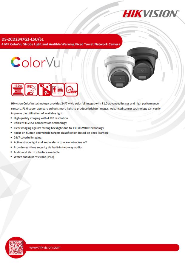 HIKVISION DS-2CD2347G2-LSU/SL(C) 4MP ColorVu Strobe Light & Audible Warning Fixed Turret Network Camera