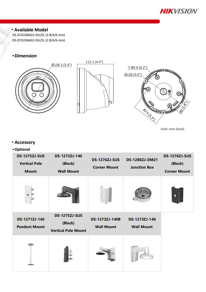 HIKVISION DS-2CD2366G2-ISU/SL(C) 6MP AcuSense Strobe Light & Audible Warning Fixed Turret Network Camera