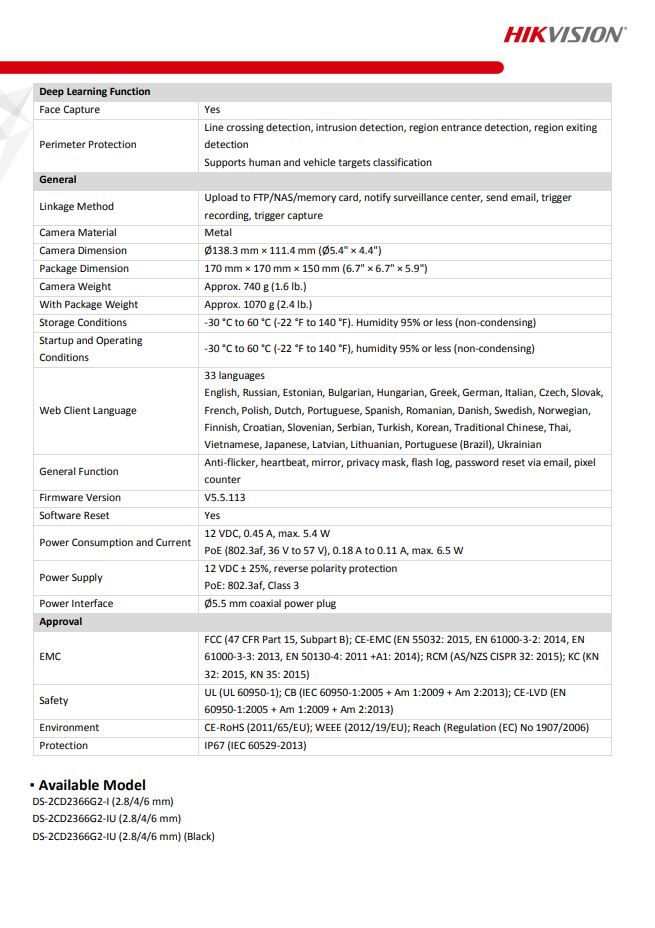 HIKVISION DS-2CD2366G2-IU(C) 6MP AcuSense Fixed Turret Network Camera