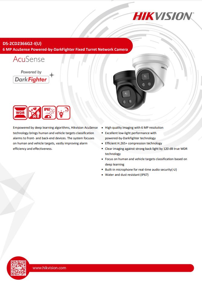 HIKVISION DS-2CD2366G2-I(C) 6MP AcuSense Fixed Turret Network Camera