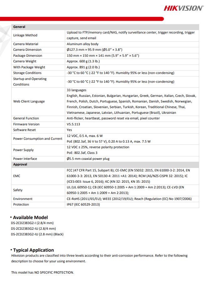 HIKVISION DS-2CD2383G2-I 8MP AcuSense Fixed Turret Network Camera