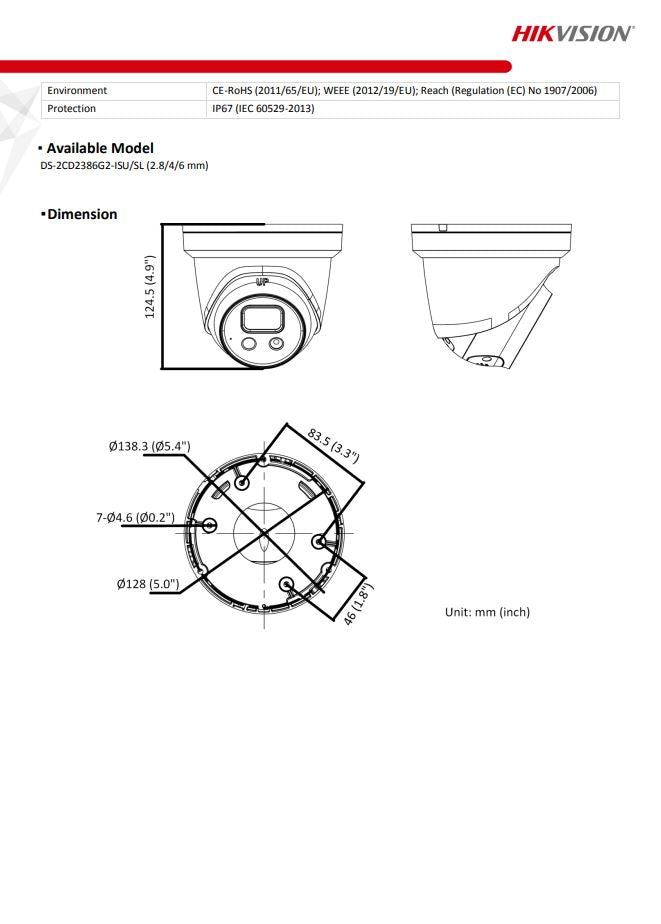 HIKVISION DS-2CD2386G2-ISU/SL(C) 8MP AcuSense Strobe Light & Audible Warning Fixed Turret Network Camera