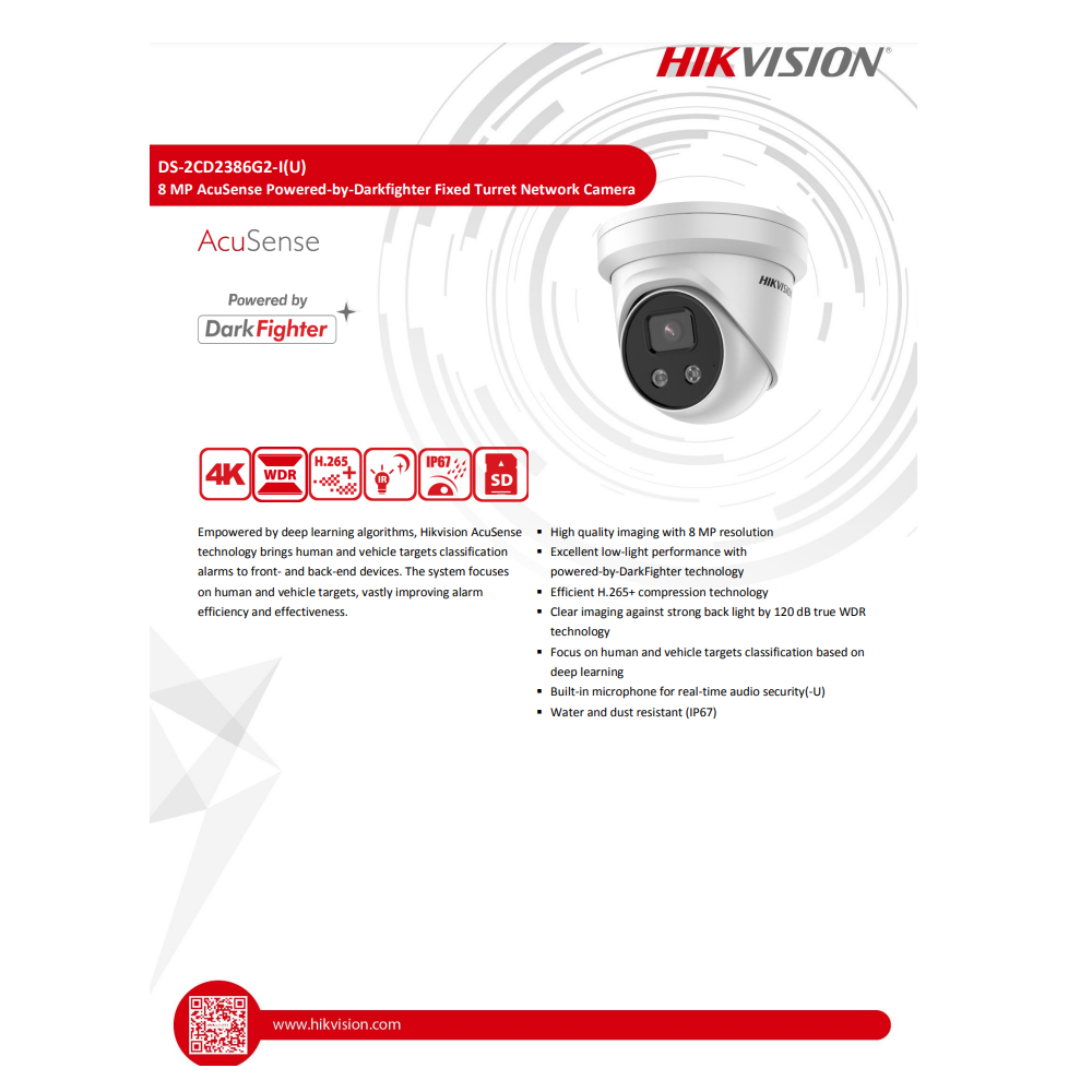 HIKVISION DS-2CD2386G2-I(C) 4K AcuSense Fixed Turret Network Camera