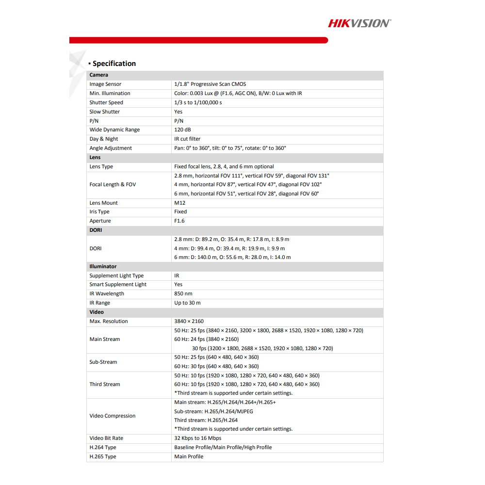 HIKVISION DS-2CD2386G2-I(C) 4K AcuSense Fixed Turret Network Camera