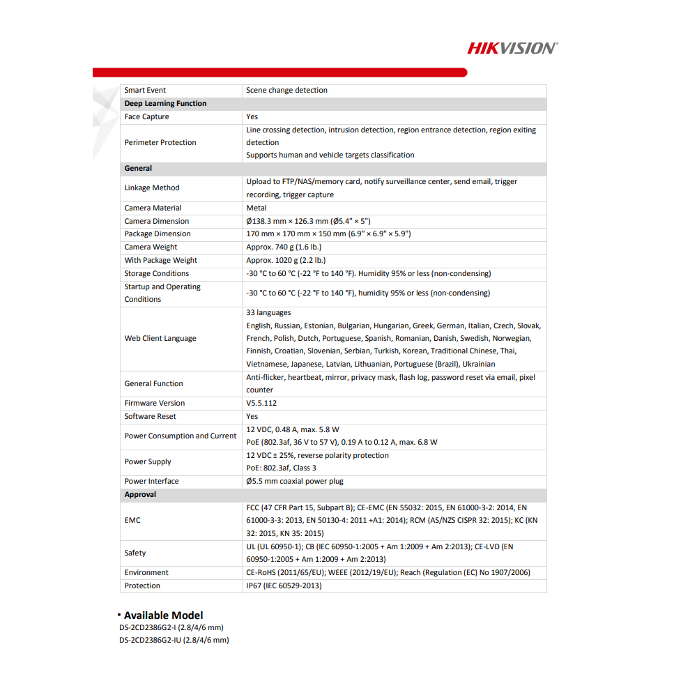 HIKVISION DS-2CD2386G2-I(C) 4K AcuSense Fixed Turret Network Camera