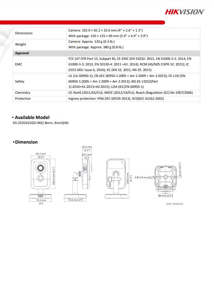 HIKVISION DS-2CD2421G0-I 2MP PIR Cube Network Camera