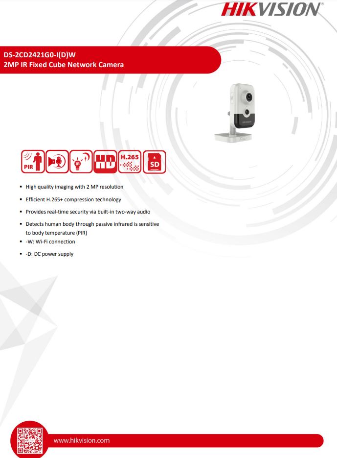 HIKVISION DS-2CD2421G0-IDW(W) 2MP PIR Cube Network Camera