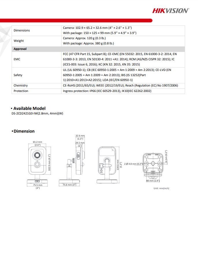 HIKVISION DS-2CD2421G0-IDW(W) 2MP PIR Cube Network Camera