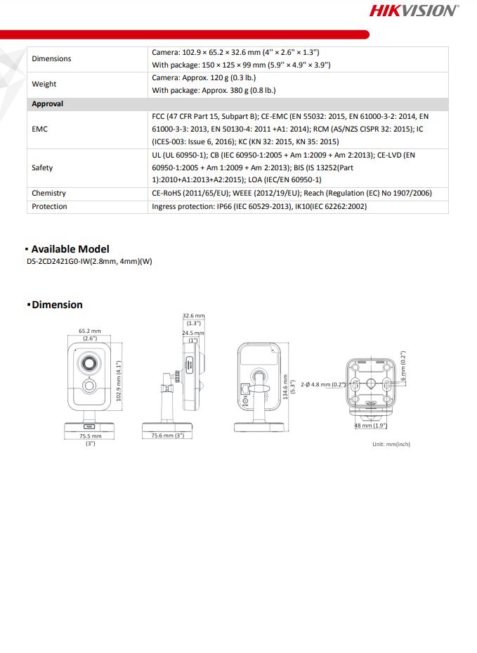 HIKVISION DS-2CD2421G0-IW(W) 2MP PIR Cube Network Camera