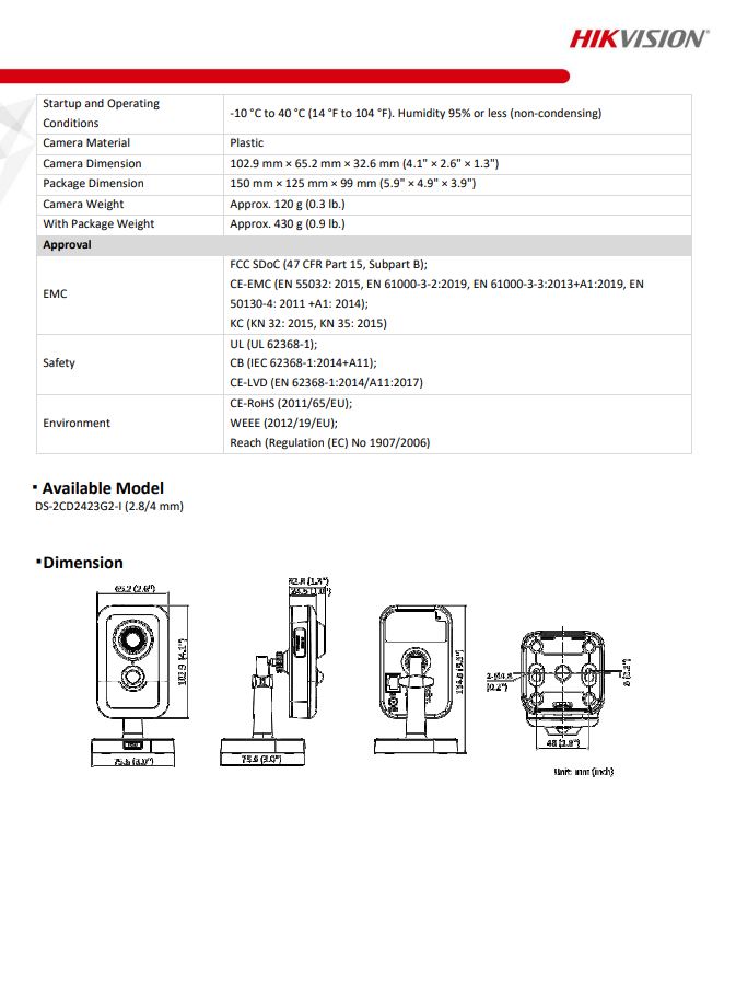 HIKVISION DS-2CD2423G2-I 2MP AcuSense Built-in Mic Fixed Cube Network Camera