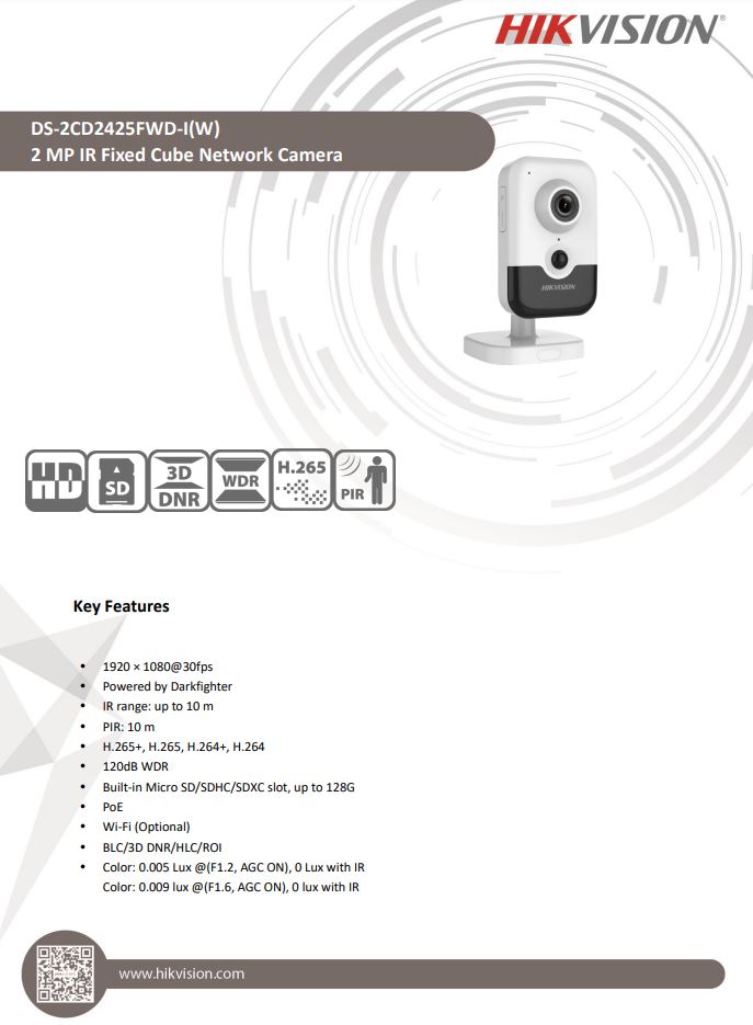 HIKVISION DS-2CD2425FWD-I 2MP Powered by DarkFighter Cube Network Camera