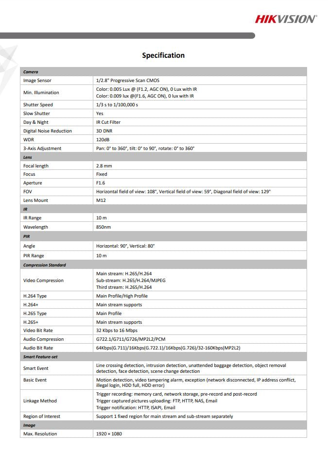 HIKVISION DS-2CD2425FWD-I 2MP Powered by DarkFighter Cube Network Camera