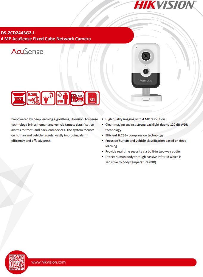 HIKVISION DS-2CD2443G2-I 4MP AcuSense Built-in Mic Fixed Cube Network Camera