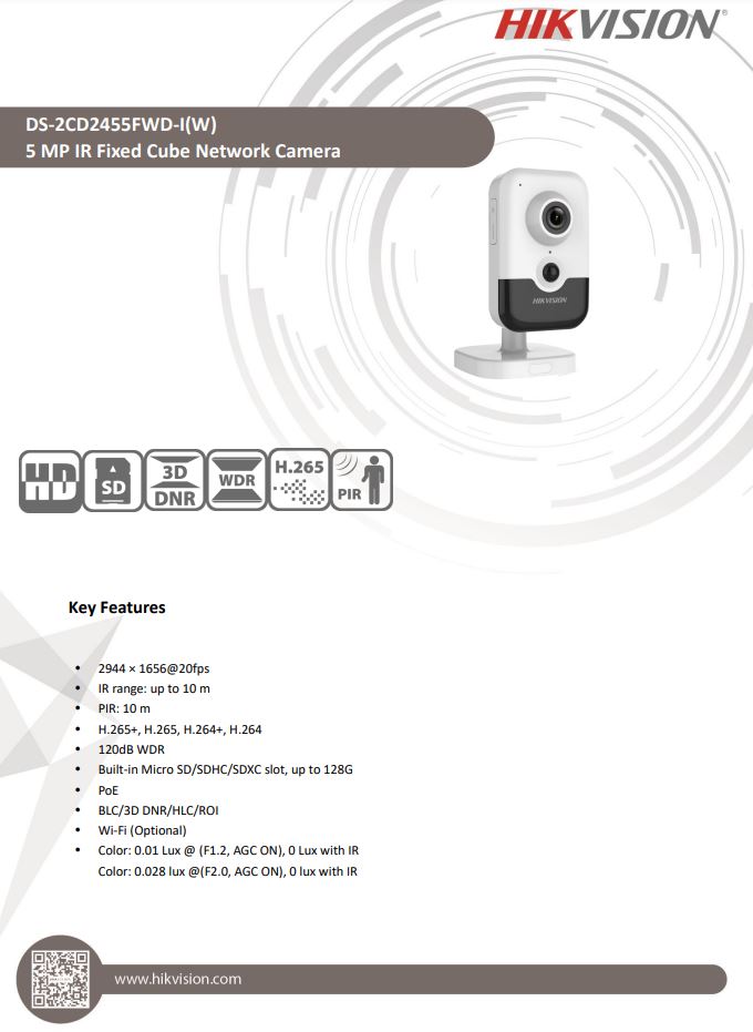 HIKVISION DS-2CD2455FWD-I(W) 5 MP IR Fixed Cube Network Camera