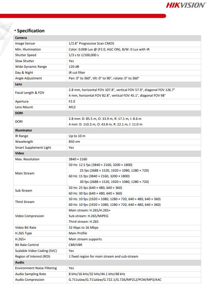 HIKVISION DS-2CD2483G2-I 8MP AcuSense Built-in Mic Fixed Cube Network Camera