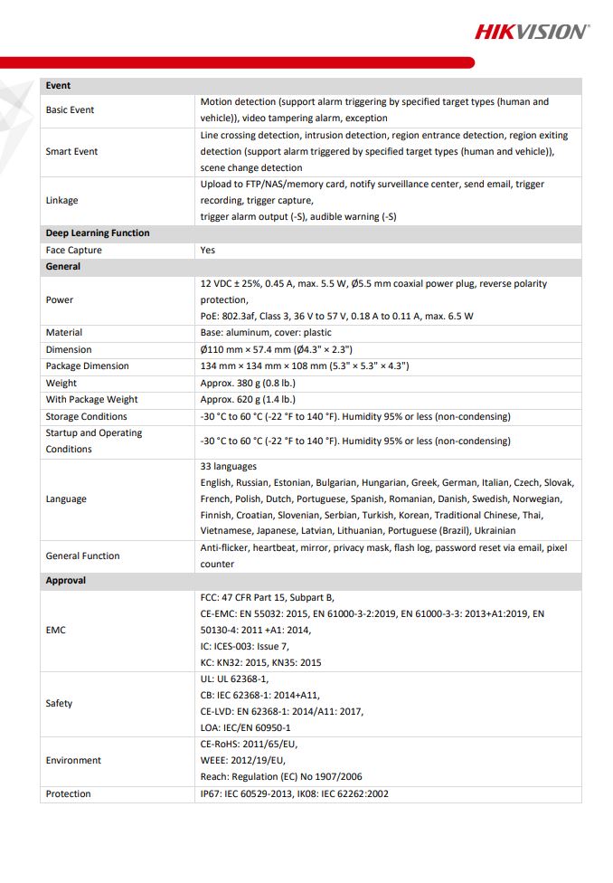 HIKVISION DS-2CD2526G2-I(D) 2MP AcuSense Built-in Mic Fixed Mini Dome Network Camera