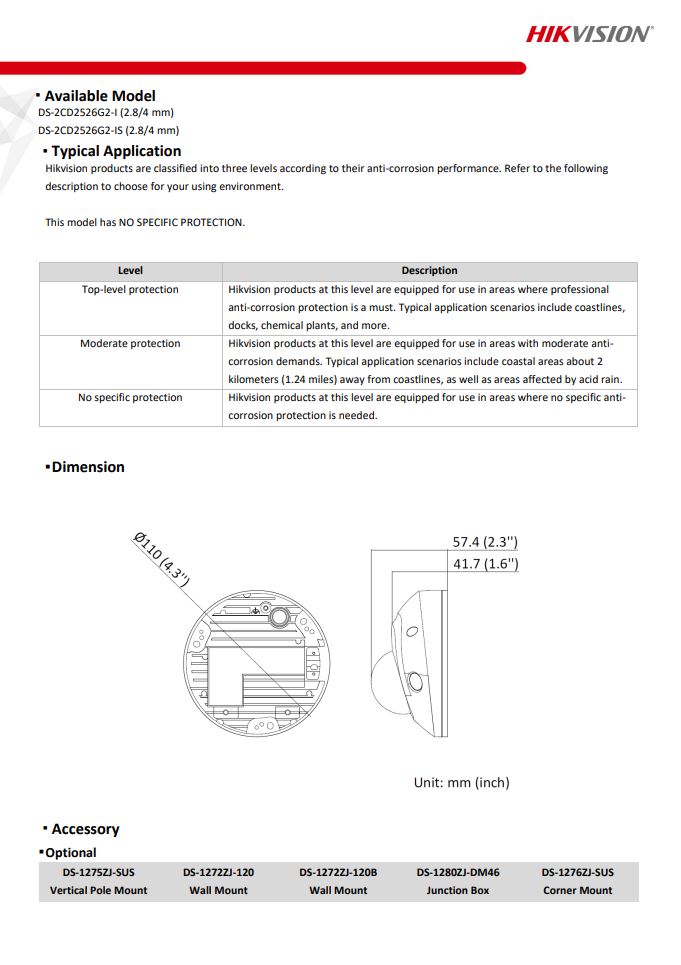 HIKVISION DS-2CD2526G2-I(D) 2MP AcuSense Built-in Mic Fixed Mini Dome Network Camera