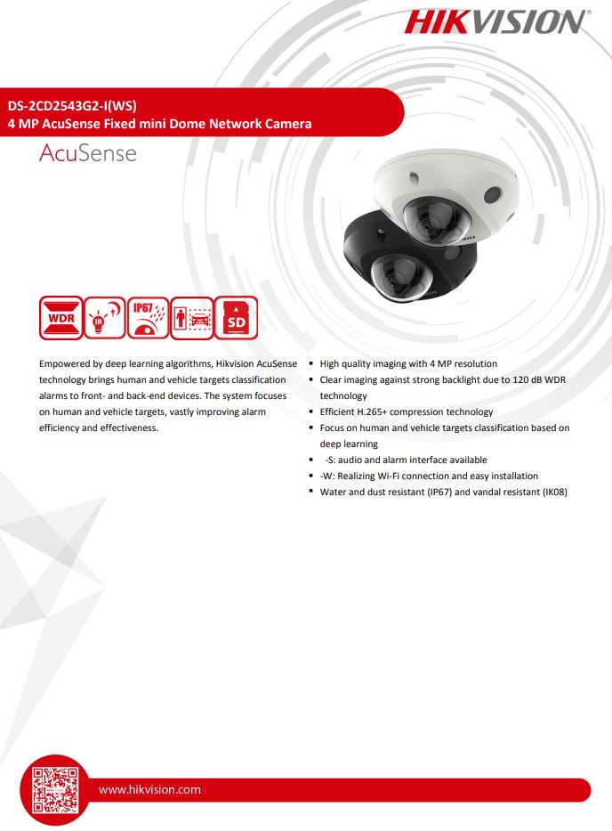 HIKVISION DS-2CD2543G2-I 4MP AcuSense Built-in Mic Fixed Mini Dome Network Camera