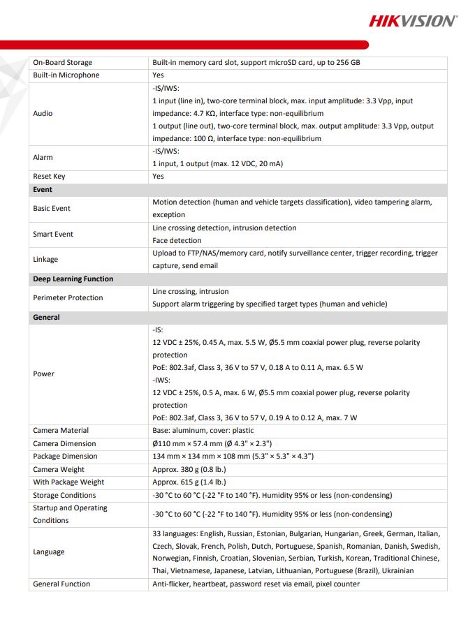 HIKVISION  DS-2CD2543G2-IWS 4MP AcuSense Built-in Mic Fixed Mini Dome Network Camera