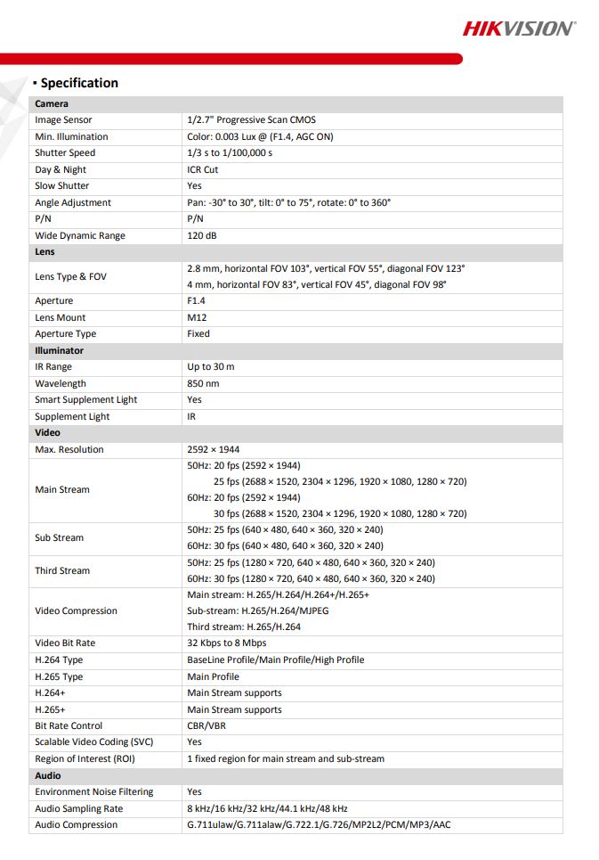 HIKVISION DS-2CD2546G2-I 4MP AcuSense Built-in Mic Fixed Mini Dome Network Camera