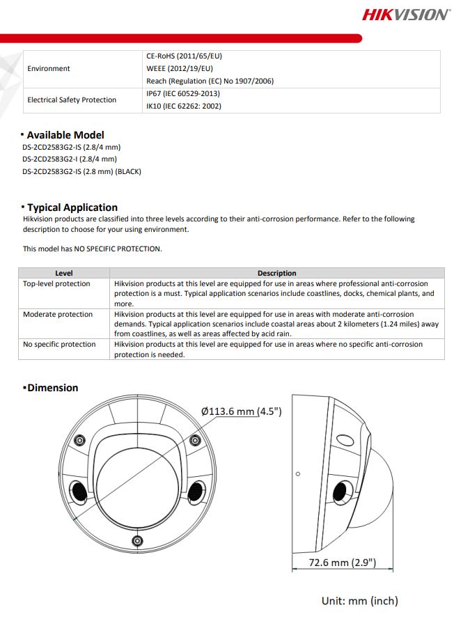 HIKVISION DS-2CD2583G2-I 8MP AcuSense Fixed Mini Dome Network Camera