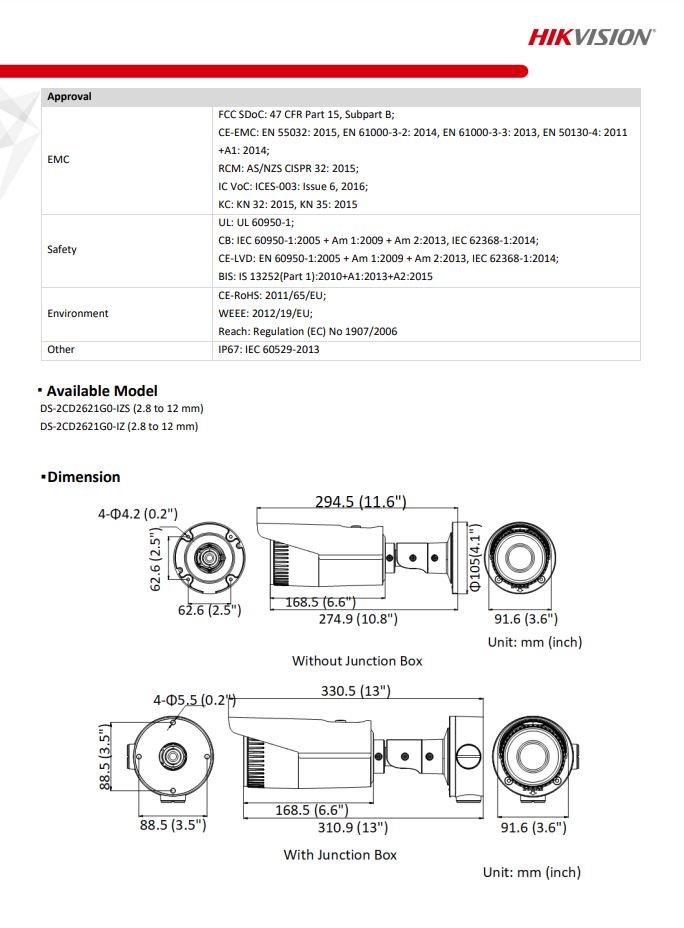 HIKVISION DS-2CD2621G0-IZS 2MP WDR Varifocal Bullet Network Camera