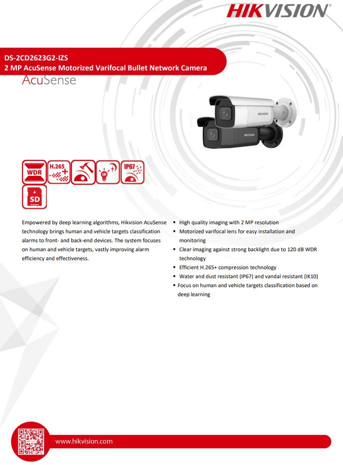 HIKVISION DS-2CD2623G2-IZS 2MP AcuSense Motorized Varifocal Bullet Network Camera