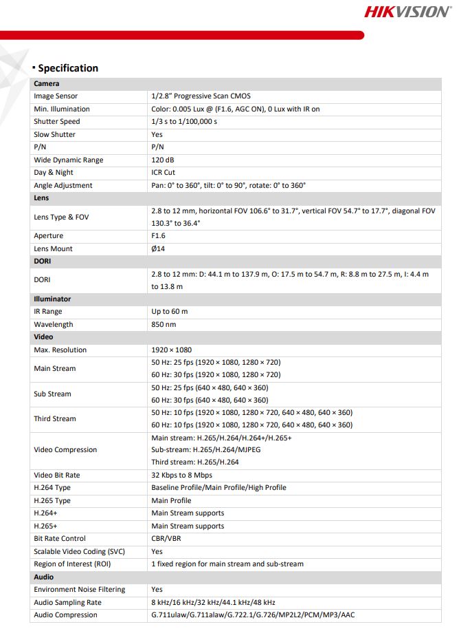 HIKVISION DS-2CD2623G2-IZS(D) 2MP AcuSense Motorized Varifocal Bullet Network Camera