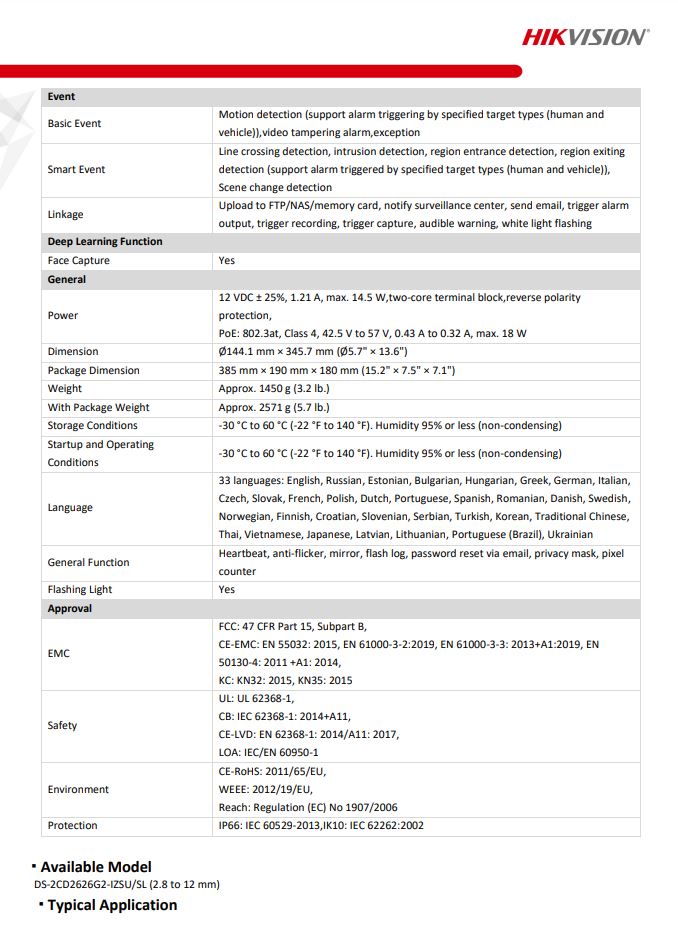 HIKVISION DS-2CD2626G2-IZSU/SL(D) 2MP AcuSense Strobe Light & Audible Warning Varifocal Bullet Network Camera