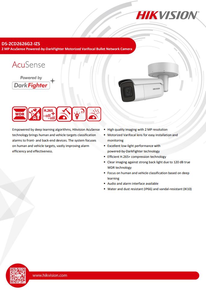 HIKVISION DS-2CD2626G2-IZS(C) 2MP AcuSense Varifocal Bullet Network Camera