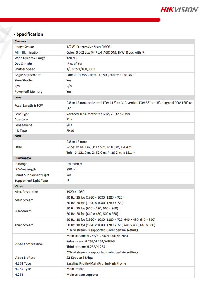 HIKVISION DS-2CD2626G2-IZS(C) 2MP AcuSense Varifocal Bullet Network Camera