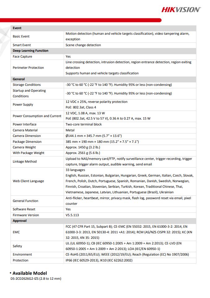 HIKVISION DS-2CD2626G2-IZS(C) 2MP AcuSense Varifocal Bullet Network Camera