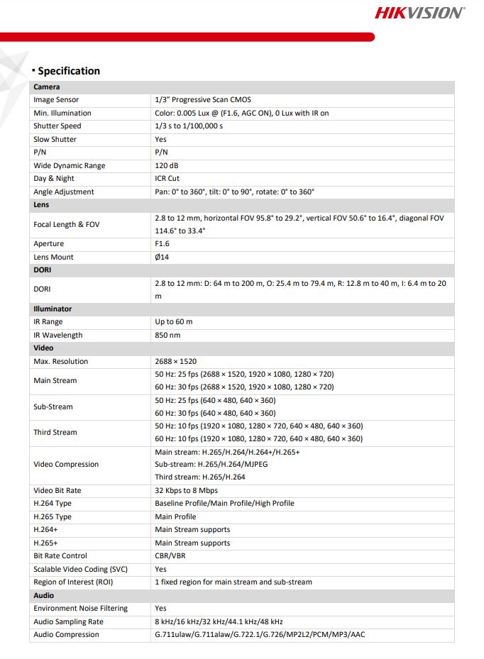 HIKVISION DS-2CD2643G2-IZS 4MP AcuSense Motorized Varifocal Bullet Network Camera