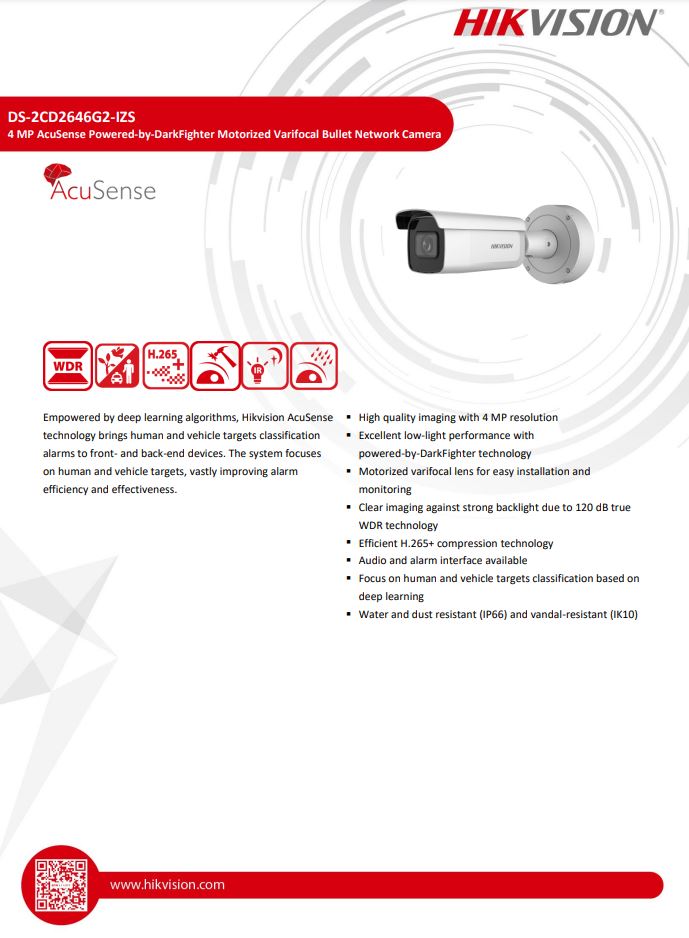 HIKVISION DS-2CD2646G2-IZS(C) 4MP AcuSense Motorized Varifocal