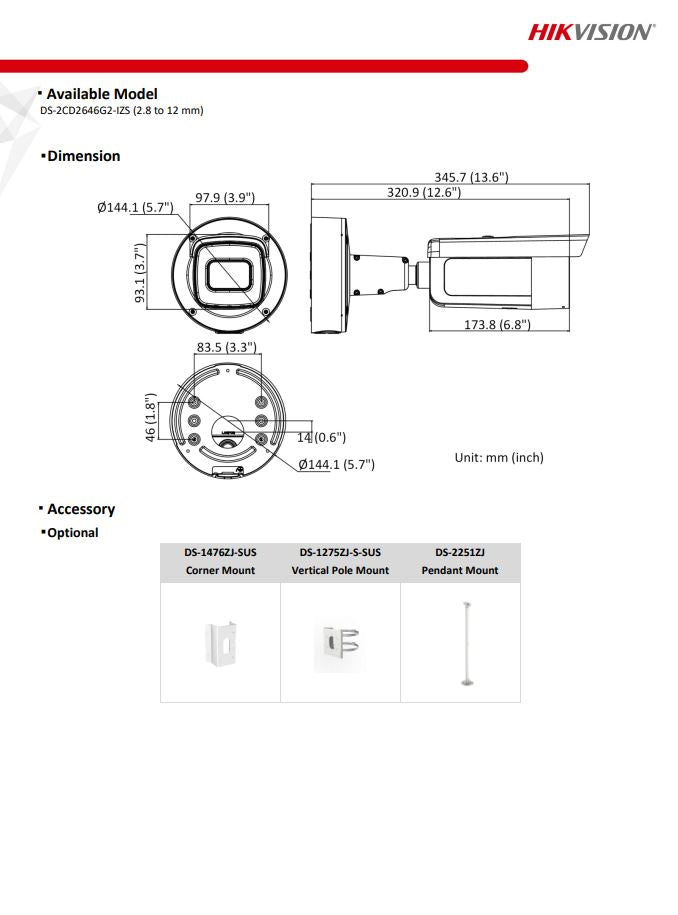 HIKVISION DS-2CD2646G2-IZS(C) 4MP AcuSense Motorized Varifocal Bullet Network Camera