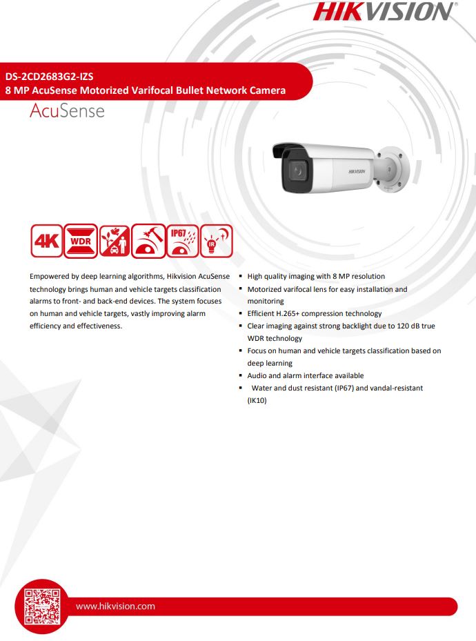 HIKVISION DS-2CD2683G2-IZS 8MP AcuSense Motorized Varifocal Bullet Network Camera
