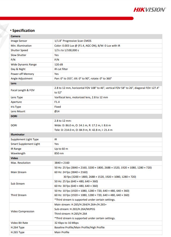 HIKVISION DS-2CD2686G2-IZS(C) 4K AcuSense Varifocal Bullet Network Camera