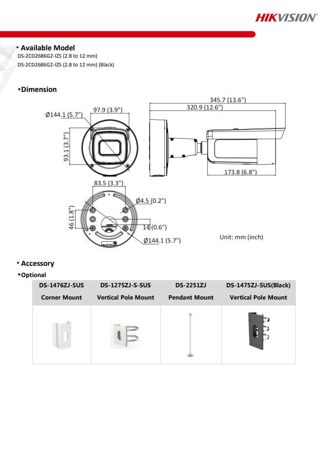 HIKVISION DS-2CD2686G2-IZS(C) 4K AcuSense Varifocal Bullet Network Camera