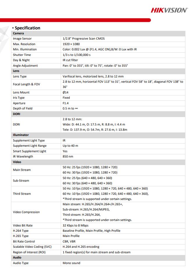 HIKVSION DS-2CD2726G2-IZS(D) 2MP AcuSense Varifocal Dome Network Camera