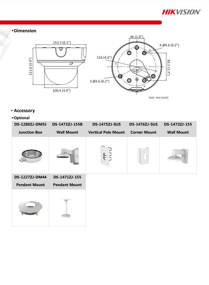 HIKVISION DS-2CD2743G2-IZS 4MP AcuSense Motorized Varifocal Dome Network Camera