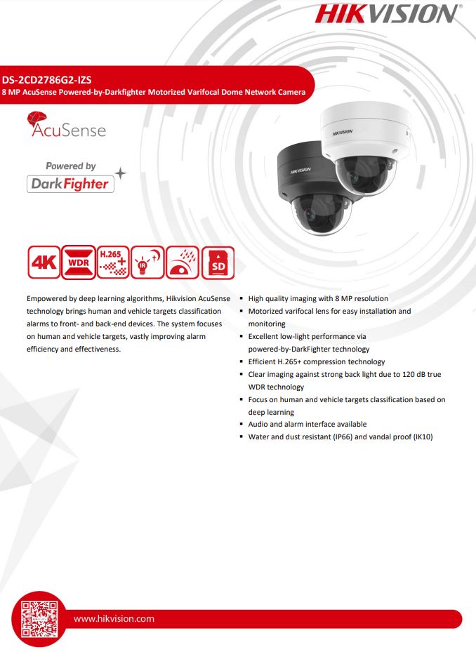 HIKVISION DS-2CD2786G2-IZS(C) 4K AcuSense Varifocal Dome Network Camera