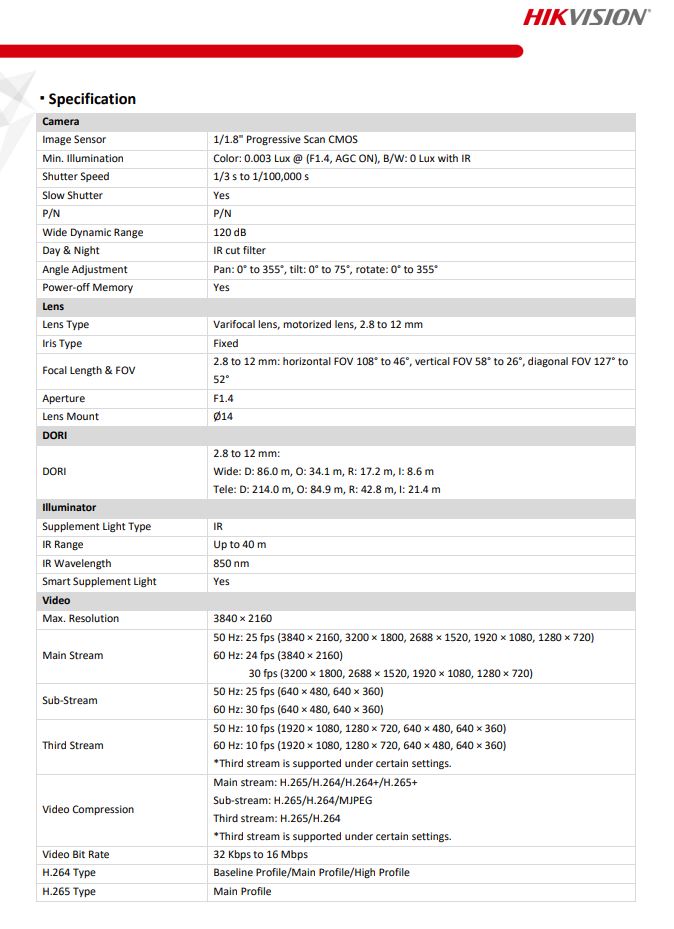 HIKVISION DS-2CD2786G2-IZS(C) 4K AcuSense Varifocal Dome Network Camera