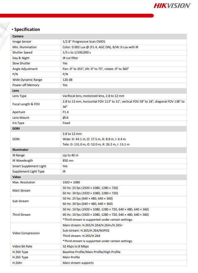 HIKVISION DS-2CD2H26G2-IZS(C) 2MP AcuSense Motorized Varifocal Turret Network Camera