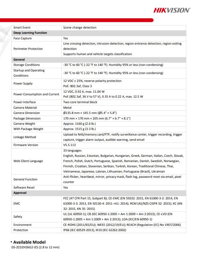 HIKVISION DS-2CD2H26G2-IZS(C) 2MP AcuSense Motorized Varifocal Turret Network Camera