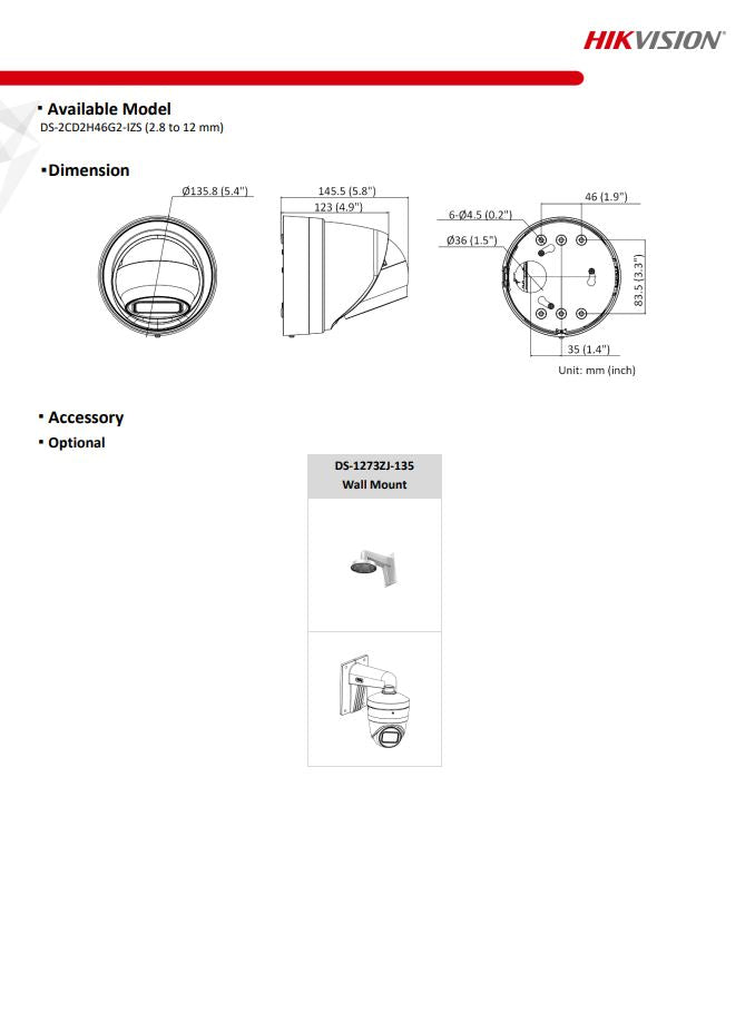 HIKVISION DS-2CD2H46G2-IZS(C) 4MP AcuSense Motorized Varifocal Turret Network Camera